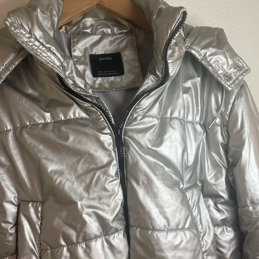 Bershka Metallic Silver Puffer Jacket - Picture 8 of 9